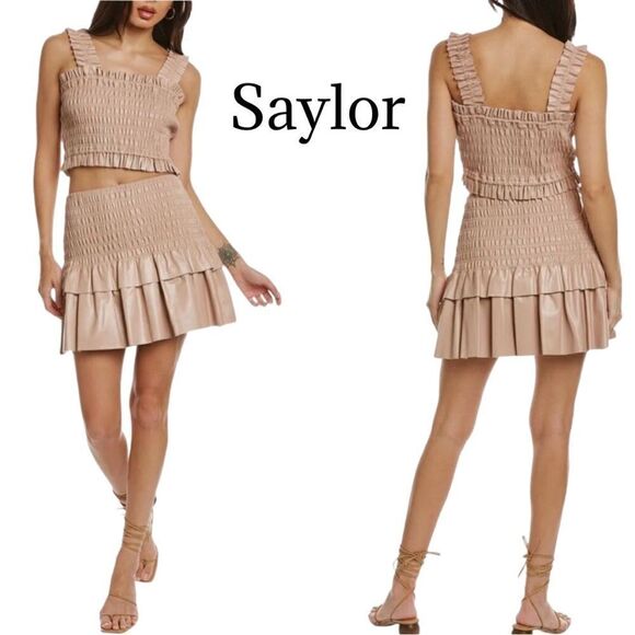 SAYLOR Dresses & Skirts - NEW SAYLOR Camel colored faux leather 2pc skirt set Size M NWT